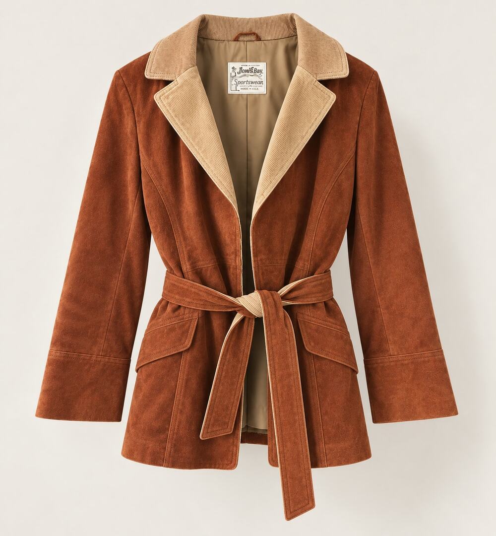 Vintage 70s New England Suede Belted Jacket Brown Two Tone Size 10 M
